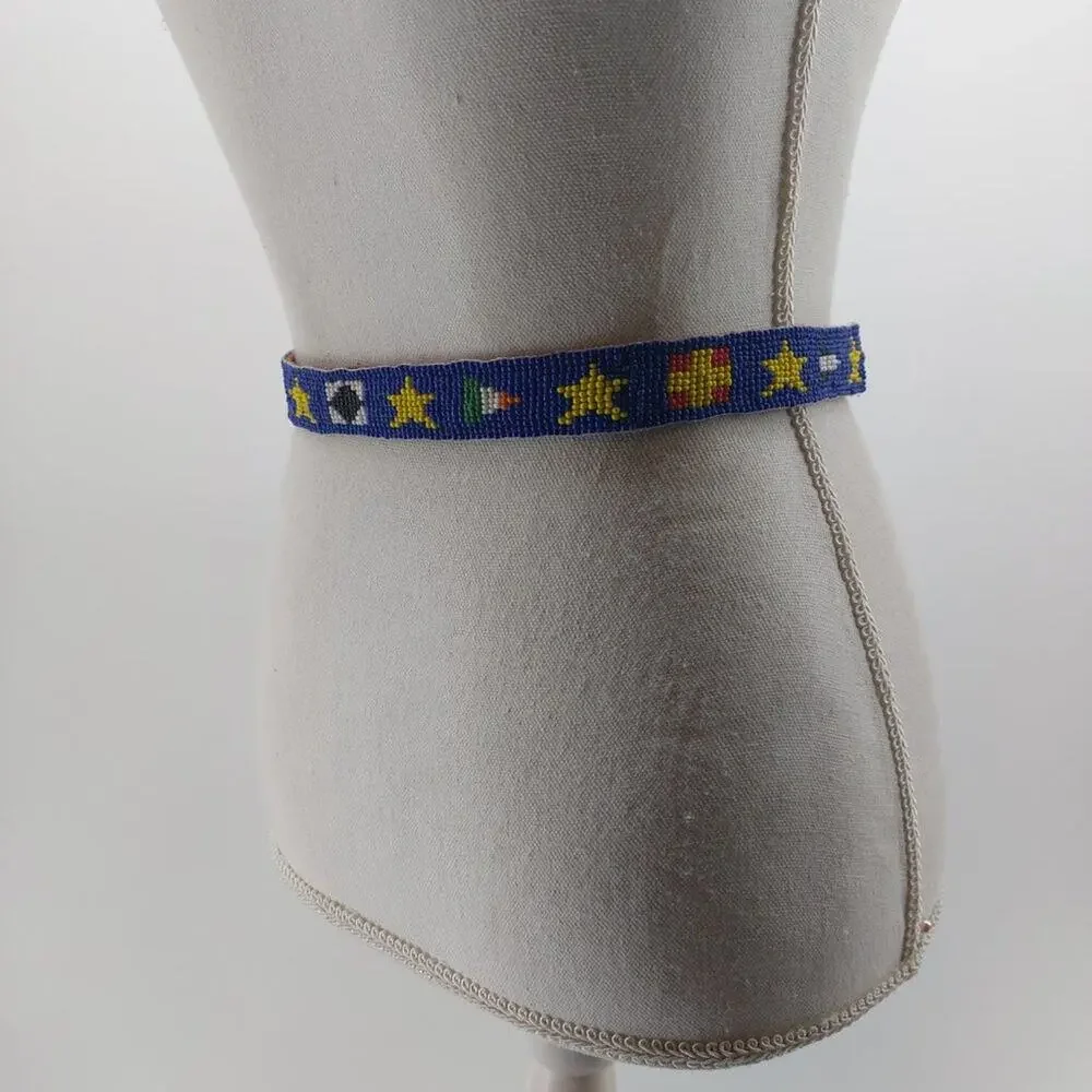 CDE Belt Size 28 Women Leather Tips Hand Beaded Star Flags